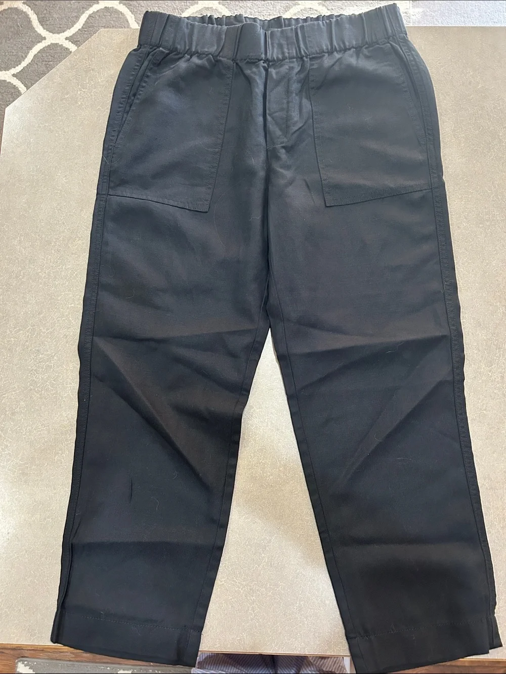 Banana Republic Black Cropped Linen-Blend Pull-On Ankle Pants with Patch Pockets